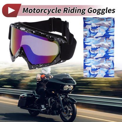 Motorcycle Riding Goggles Blue Lens Black White Frame TPU Cycling Sunglasses