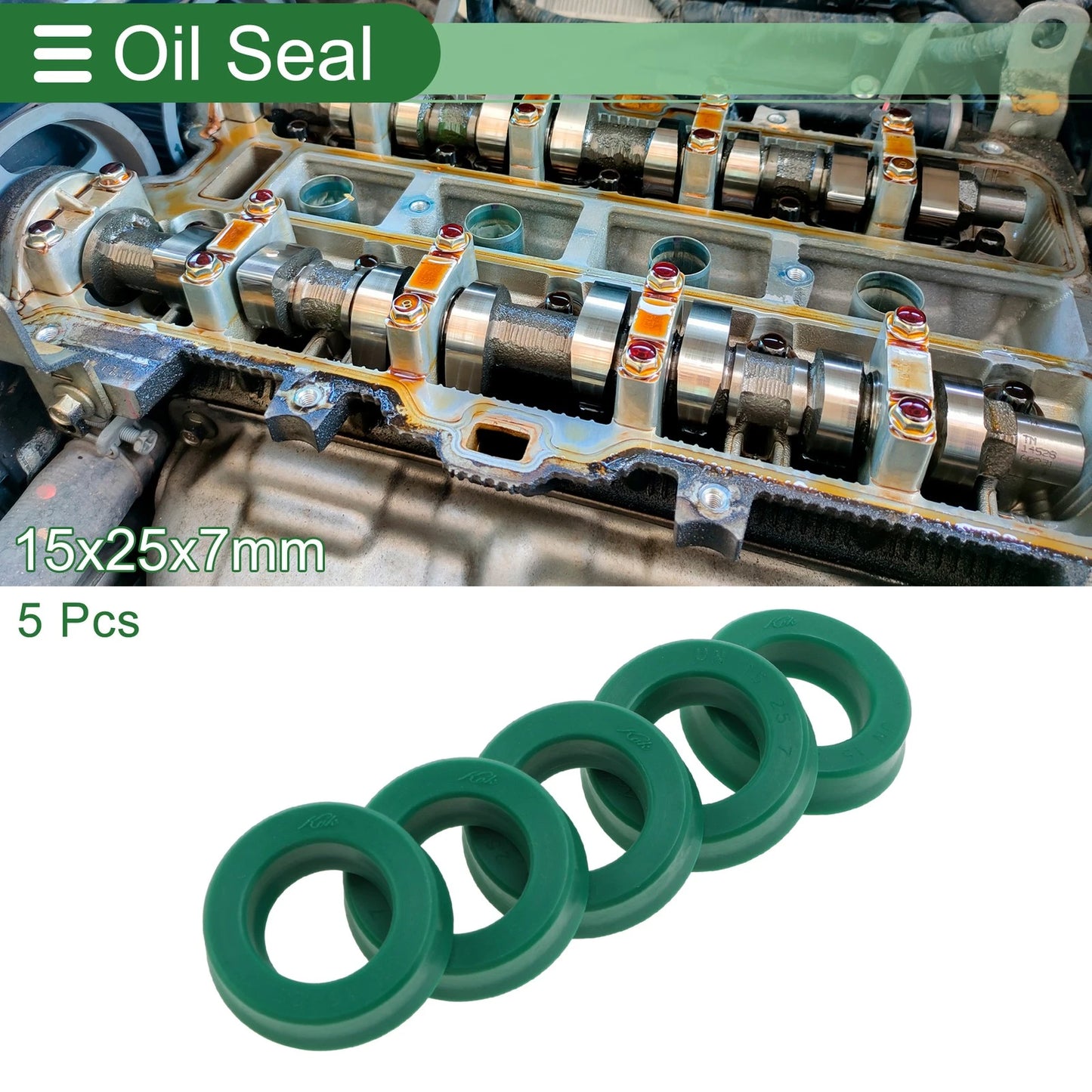 Oil Seal 5 Pcs TPU 15x25x7mm Rotary Shaft Seal Green for Make Model