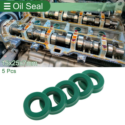 Oil Seal 5 Pcs TPU 15x25x7mm Rotary Shaft Seal Green for Make Model