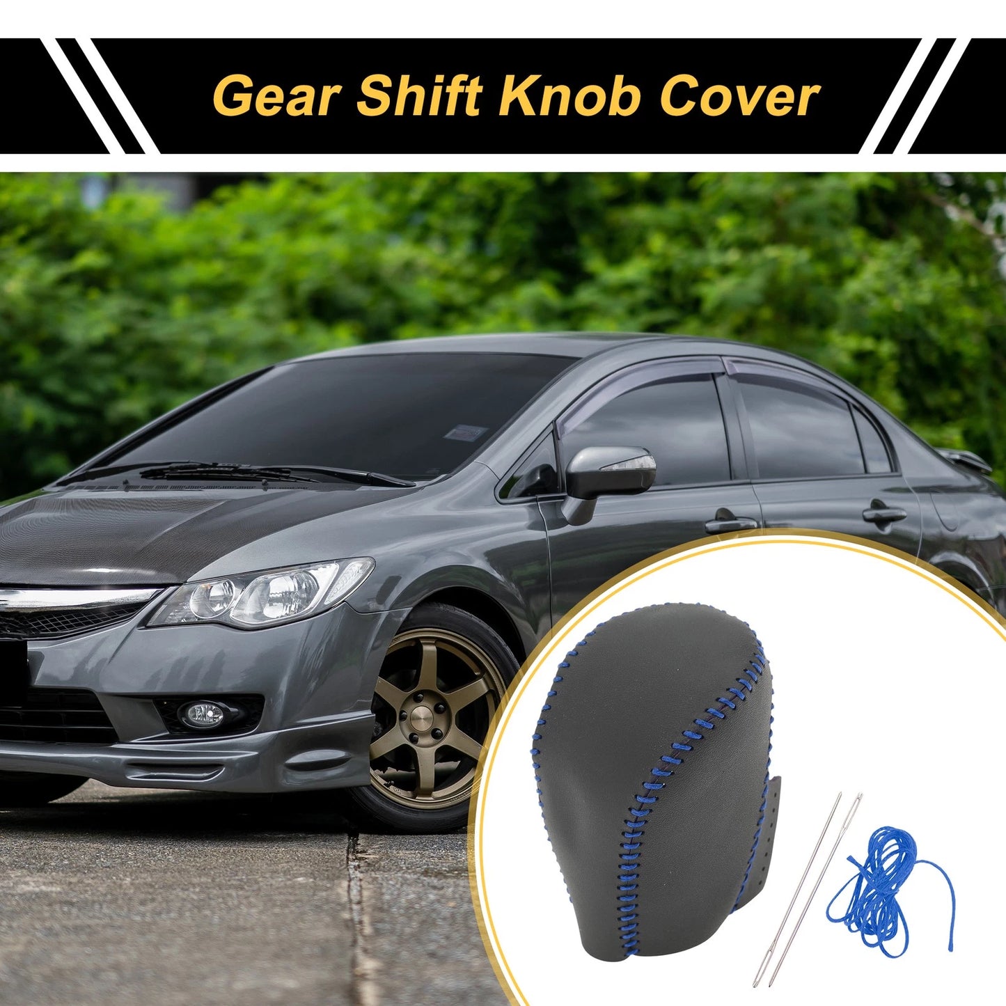Car Gear Shift Knob Cover for Honda Civic (2016-2021) Black Blue Faux Leather