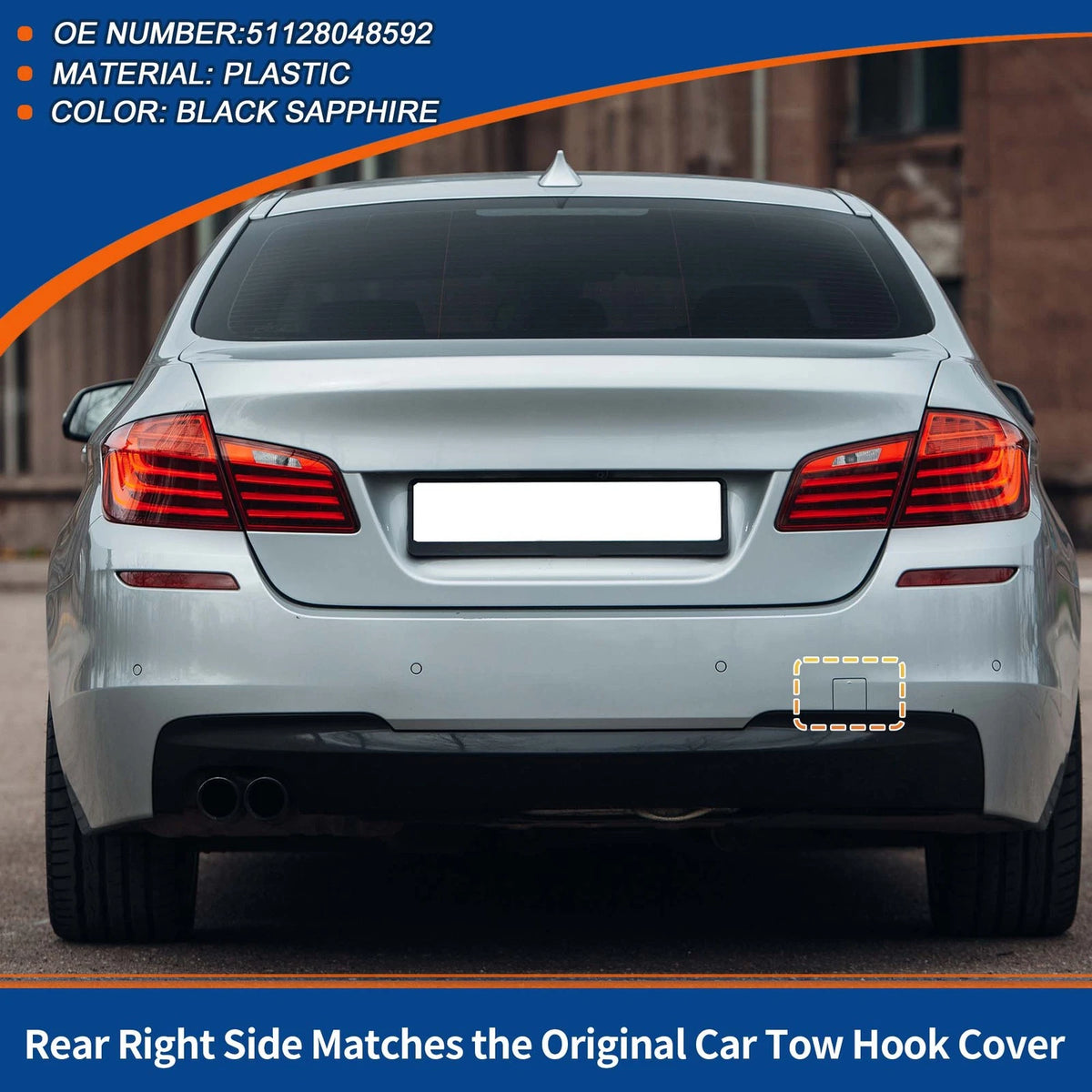 Rear Bumper Tow Hook Cover for BMW 5 Series (2011-2017) Black Sapphire