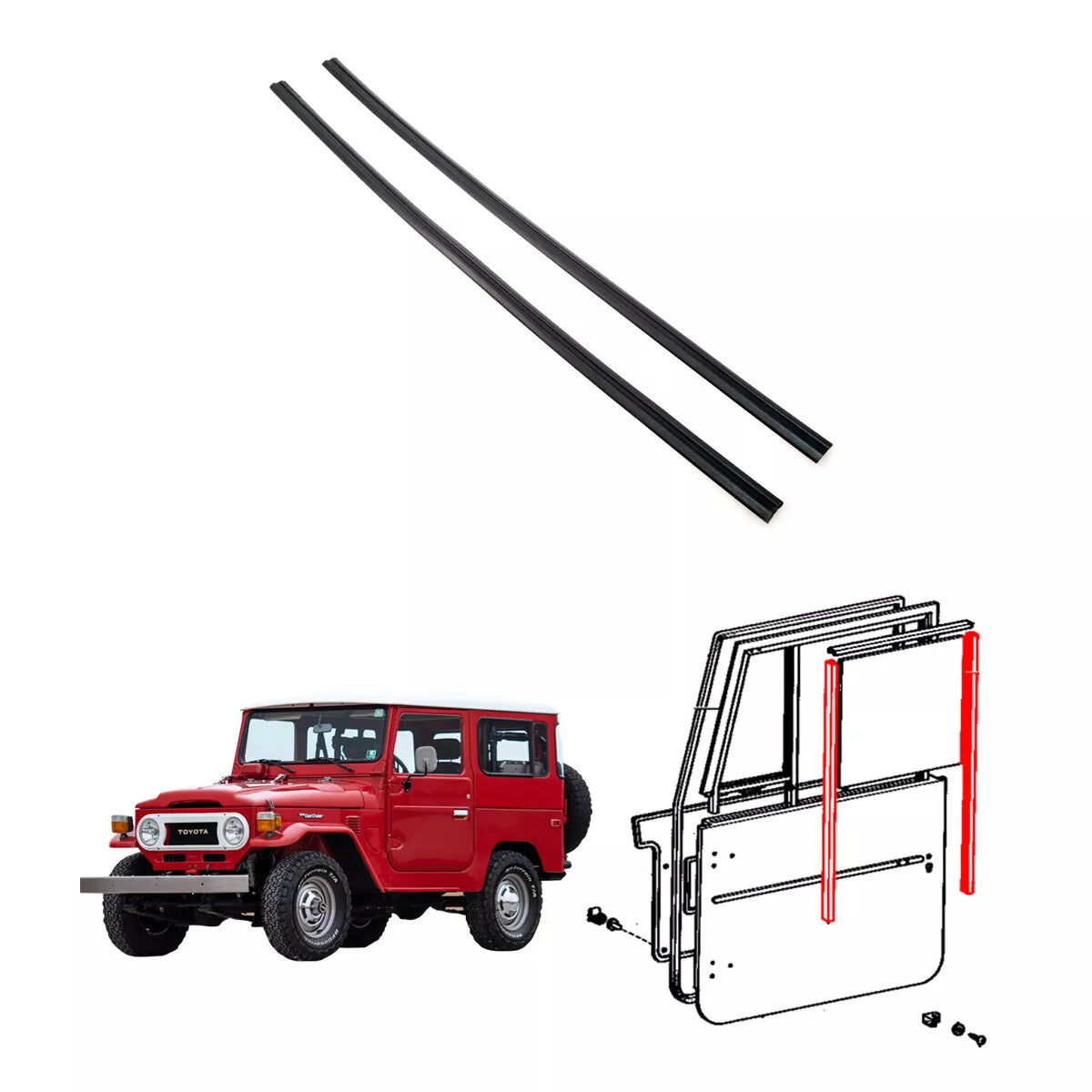 Front Door Glass Run for Toyota Land Cruiser BJ40 BJ43 FJ40 FJ45 1969-1980