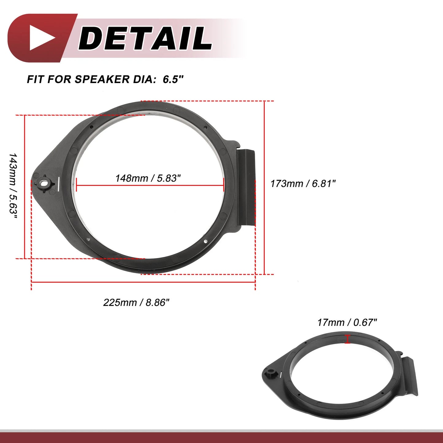 Speaker Spacer Ring Adaptor 6.5" ABS  for Chevrolet Avalanche (2007-2020)