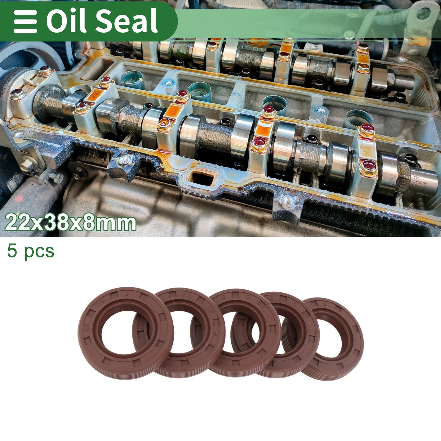 Oil Seal FKM Rubber 22x38x8mm High Pressure Brown 5 Pcs