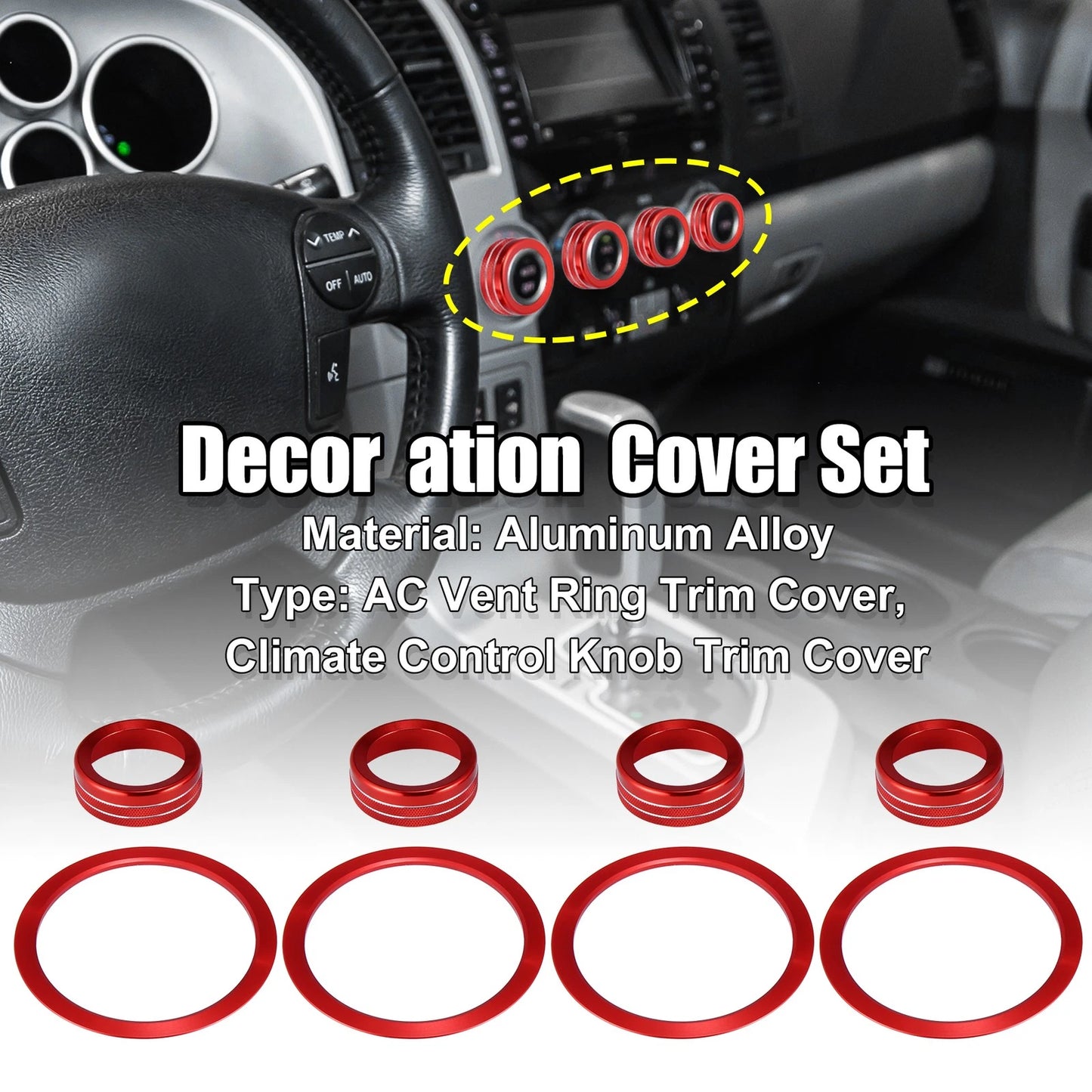 AC Vent Ring Climate Control Knob Trim Covers for Toyota Tacoma (2016-2020)
