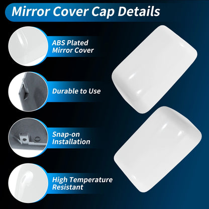 2 x White Top Half Door Mirror Cap Covers for Ford F250 F350 Super Duty (2008-2016)