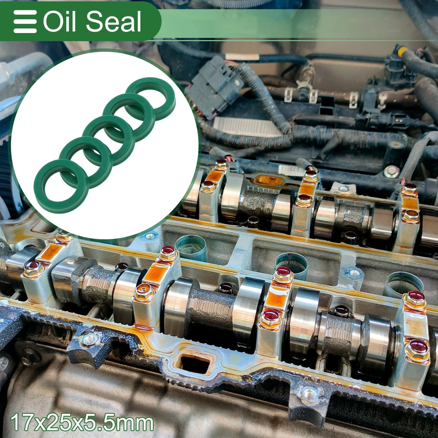 Oil Seal 17x25x5.5mm Rotary Shaft Seal TPU High Pressure Green 5 Pcs