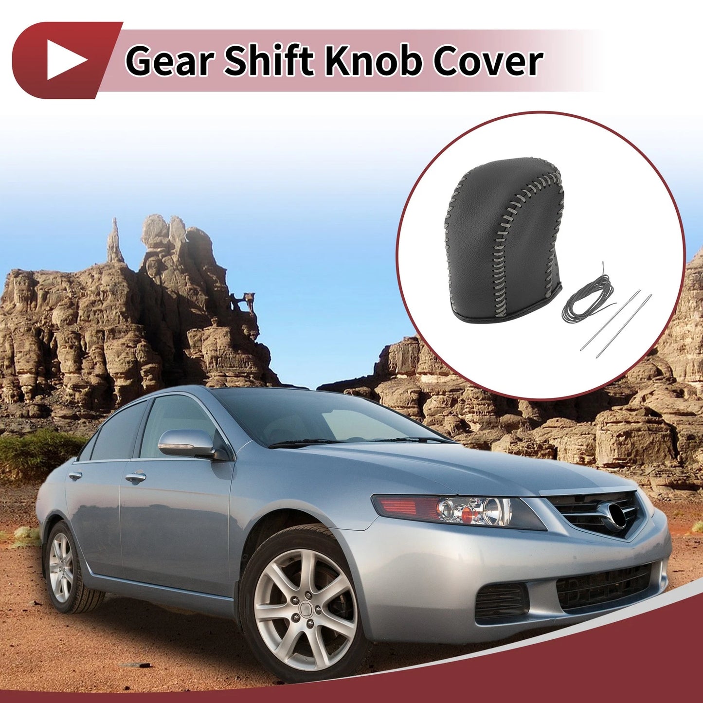Gear Shift Knob Cover for Acura TL Black Grey Faux Leather (2009 - 2014)