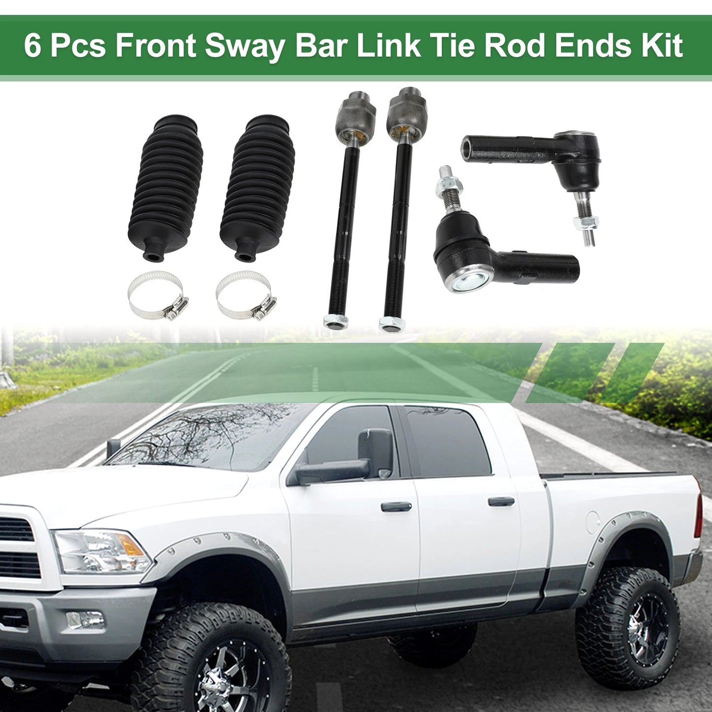 6pcs Front Suspension Kit Tie Rod Ends with Boots for Dodge Dakota (2005-2011)