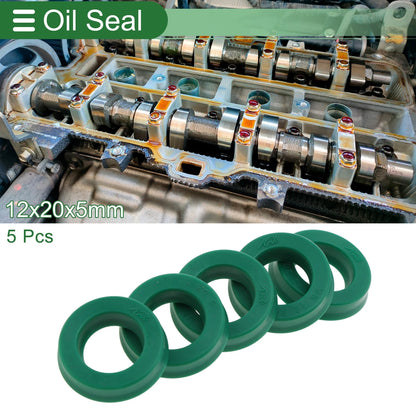 Oil Seal 12x20x5mm 5 Pcs Seal Ring Rotary Shaft TPU High Pressure Green