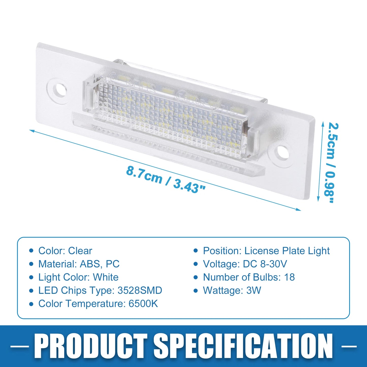 6500K White LED License Plate Light for Porsche Boxster 986 (1999-2004)