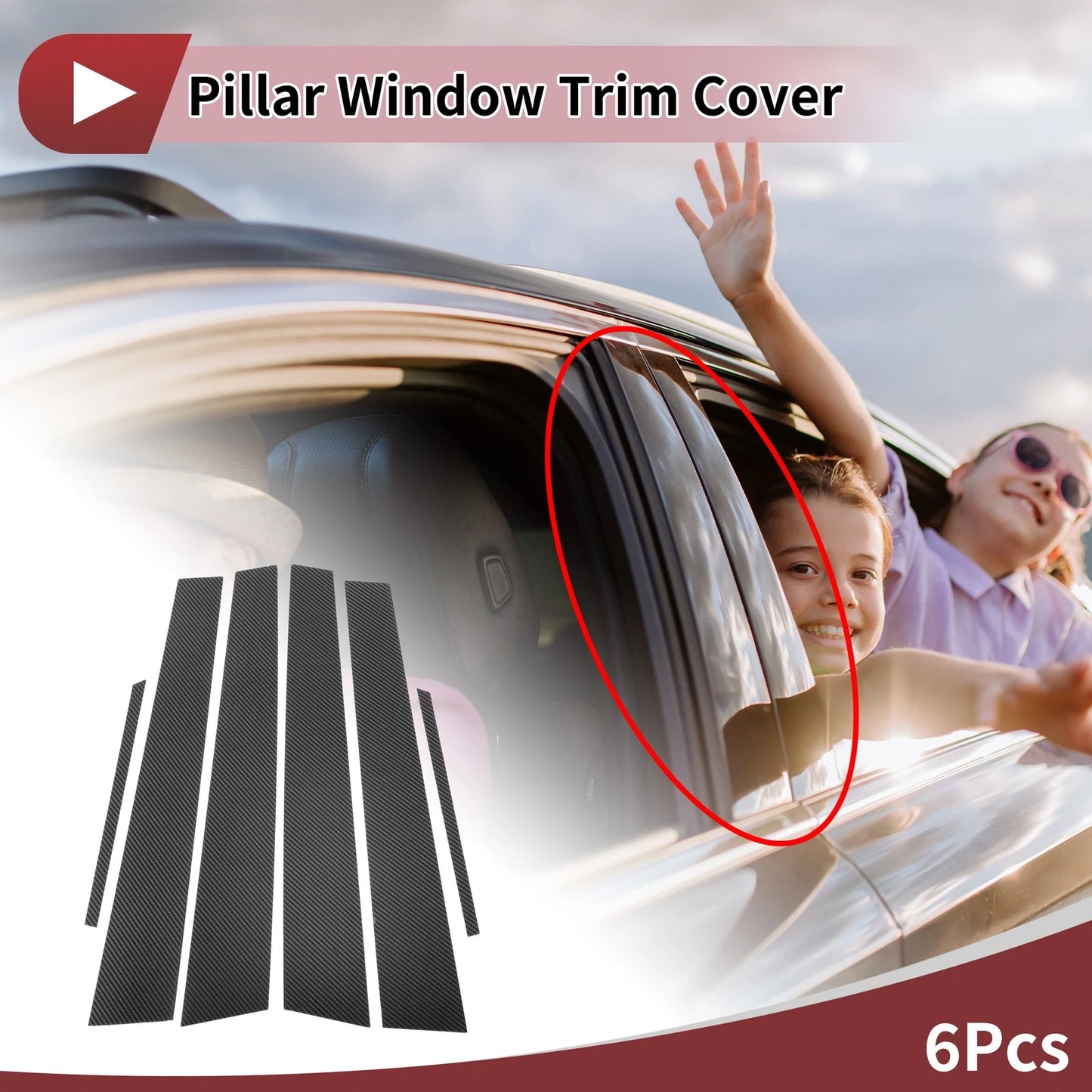 6 Pcs Carbon Fiber Car Door Pillar Window Trim for Toyota Crown (2005-2009)