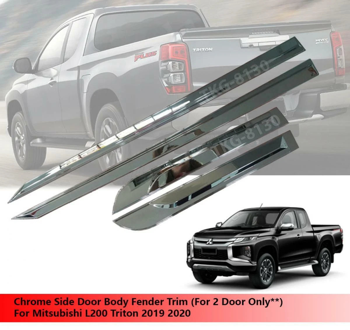 Chrome Side Door Body Fender Trim for Mitsubishi L200 Triton (2019-2020)