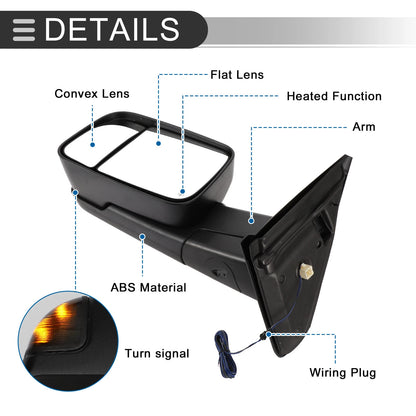 Tow Mirrors for Dodge Ram 1500 2002-2008 with Turn Signal Light - 1 Pair