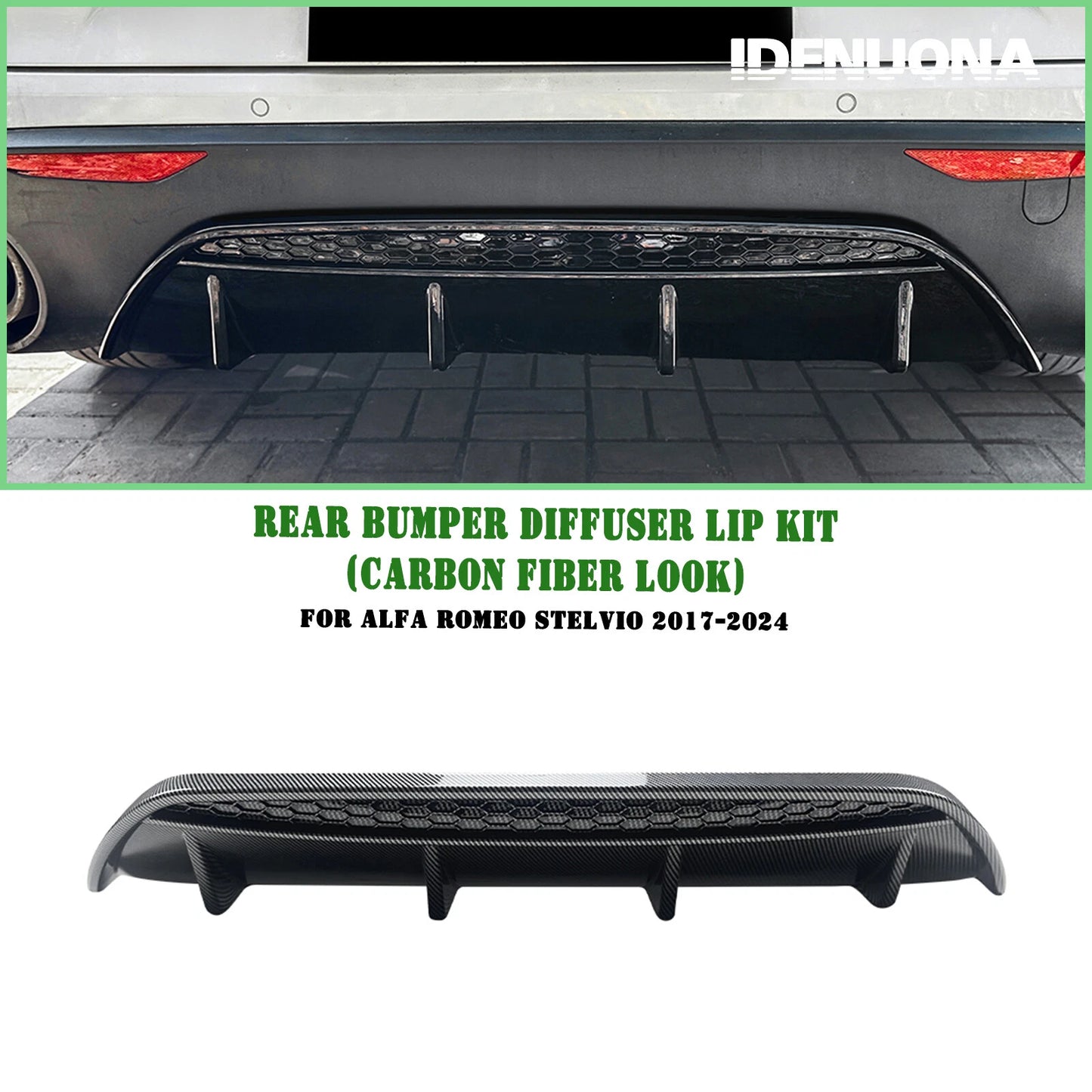 Carbon Look Rear Bumper Diffuser Lip for Alfa Romeo Stelvio (2017-2024)