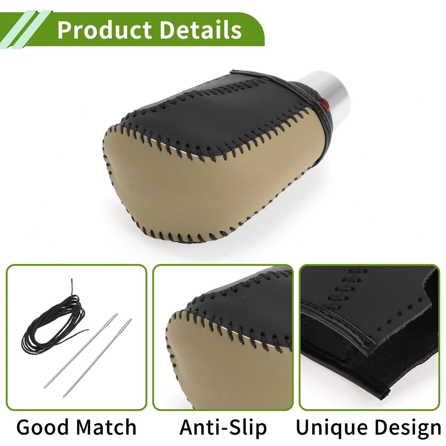 Car Gear Shift Knob Cover 1 Pc for Honda Civic (2016-2021) Beige Black Faux Leather