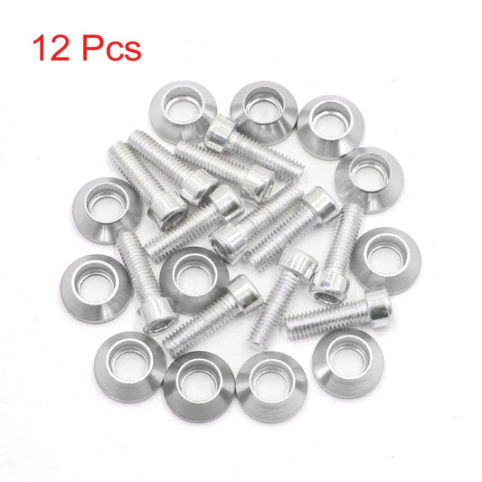 12Pcs 6mm Thread Silver Alloy Motorcycle License Plate Screws for Motorcycle