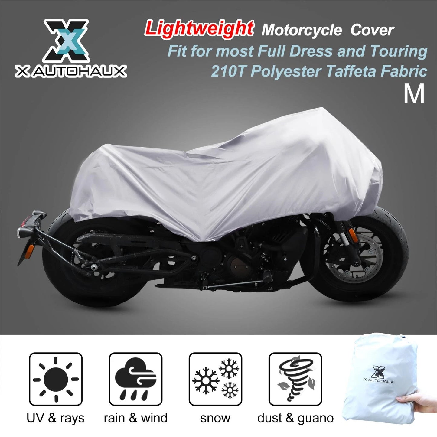 M Size Motorcycle Cover Half Cover Waterproof Rain Dust Protector Silver for Make Model