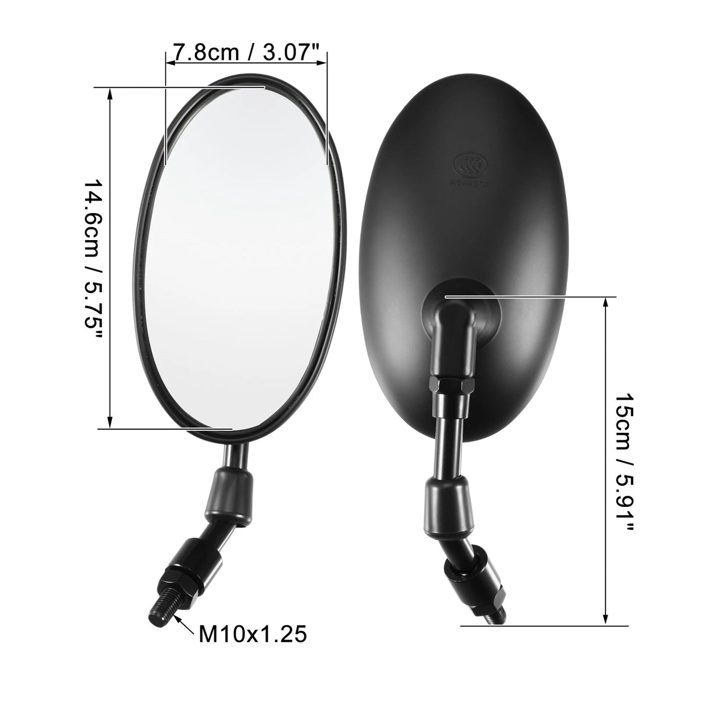 1 Pair 10mm Screw Thread Mirrors Rearview Mirror for Universal Black