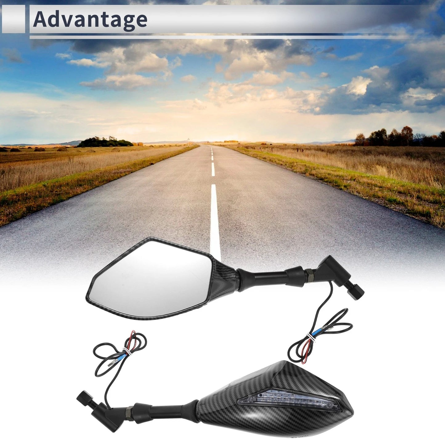Mirror M10 Motorcycle Rear View Handlebar - Carbon Fiber Pattern Black