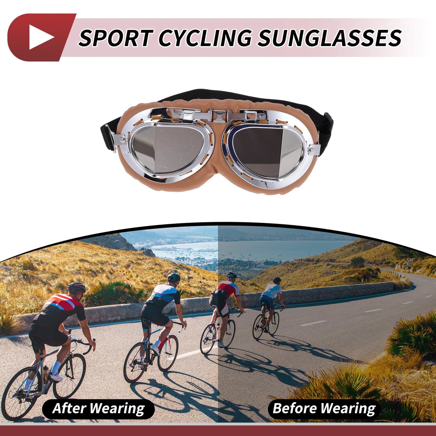 Motorcycle Riding Goggles Silver Tone Lens Brown Frame PC Cycling Sunglasses