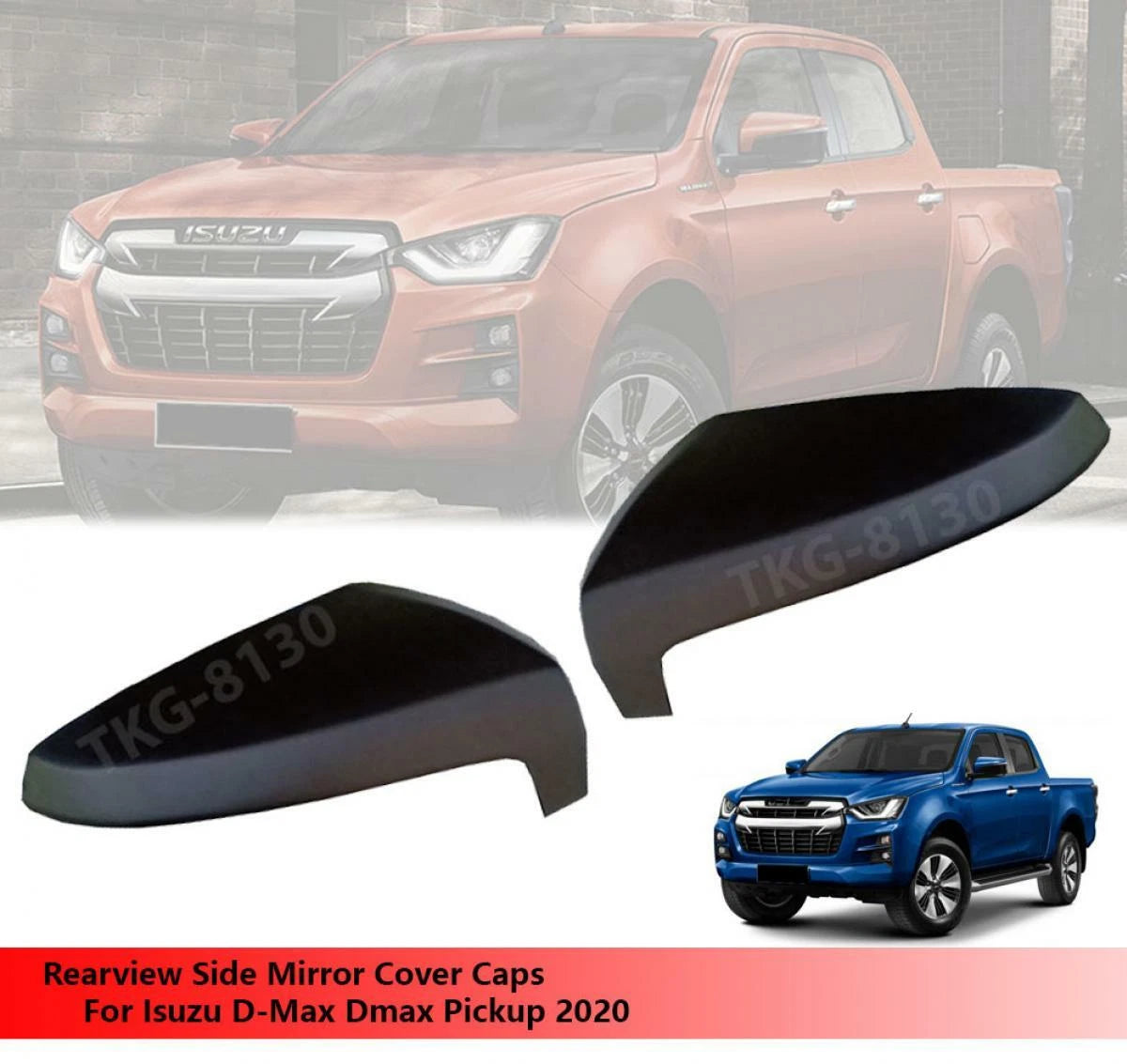 2 x Black Side Mirror Covers for Isuzu D-Max (2020)