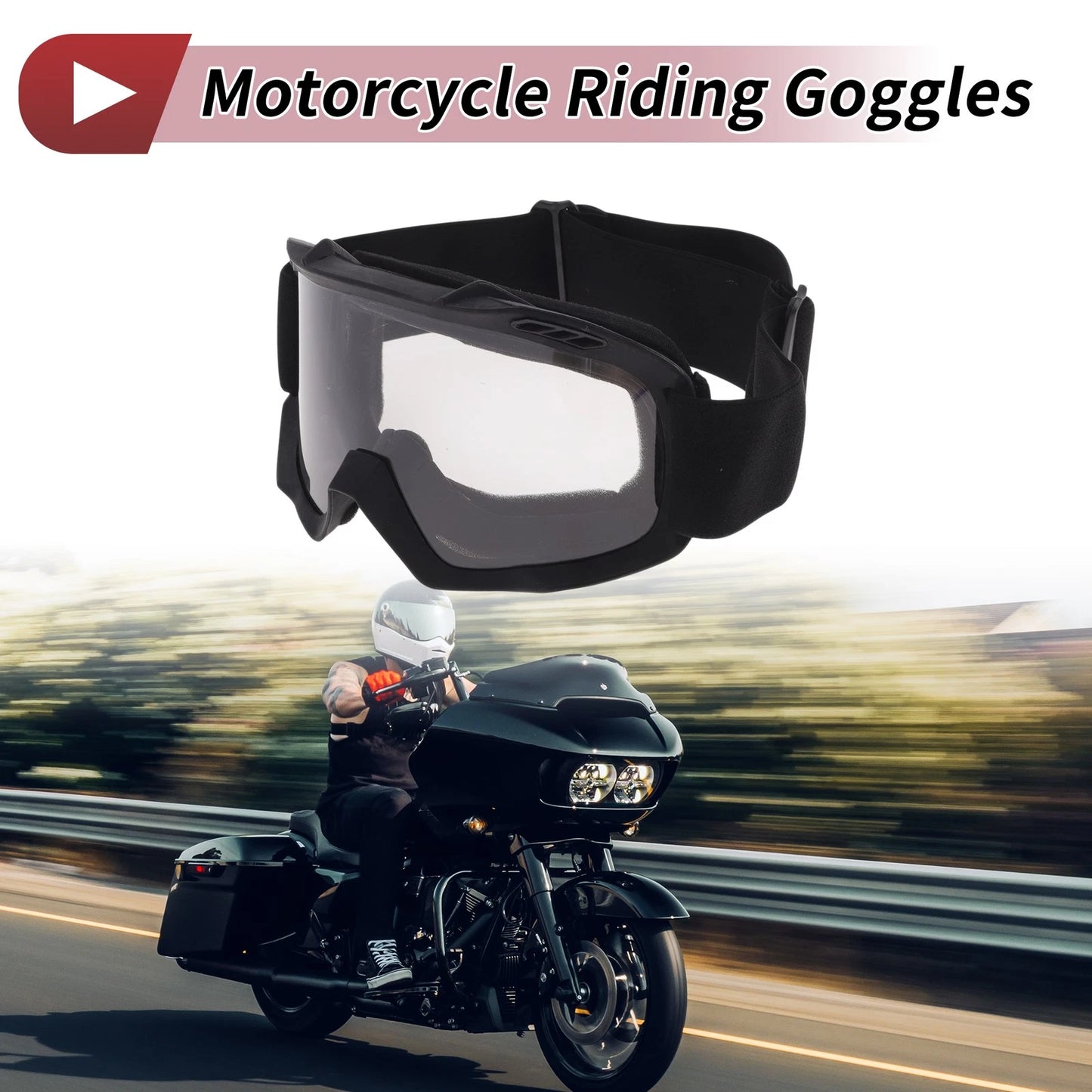 1Pc Motorcycle Riding Goggles Clear Lens Black Frame PC TPU Cycling Sunglasses