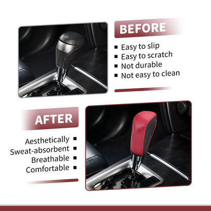 Car Gear Shift Knob Cover for Ford Fiesta (2009-2012) Black Red Faux Leather