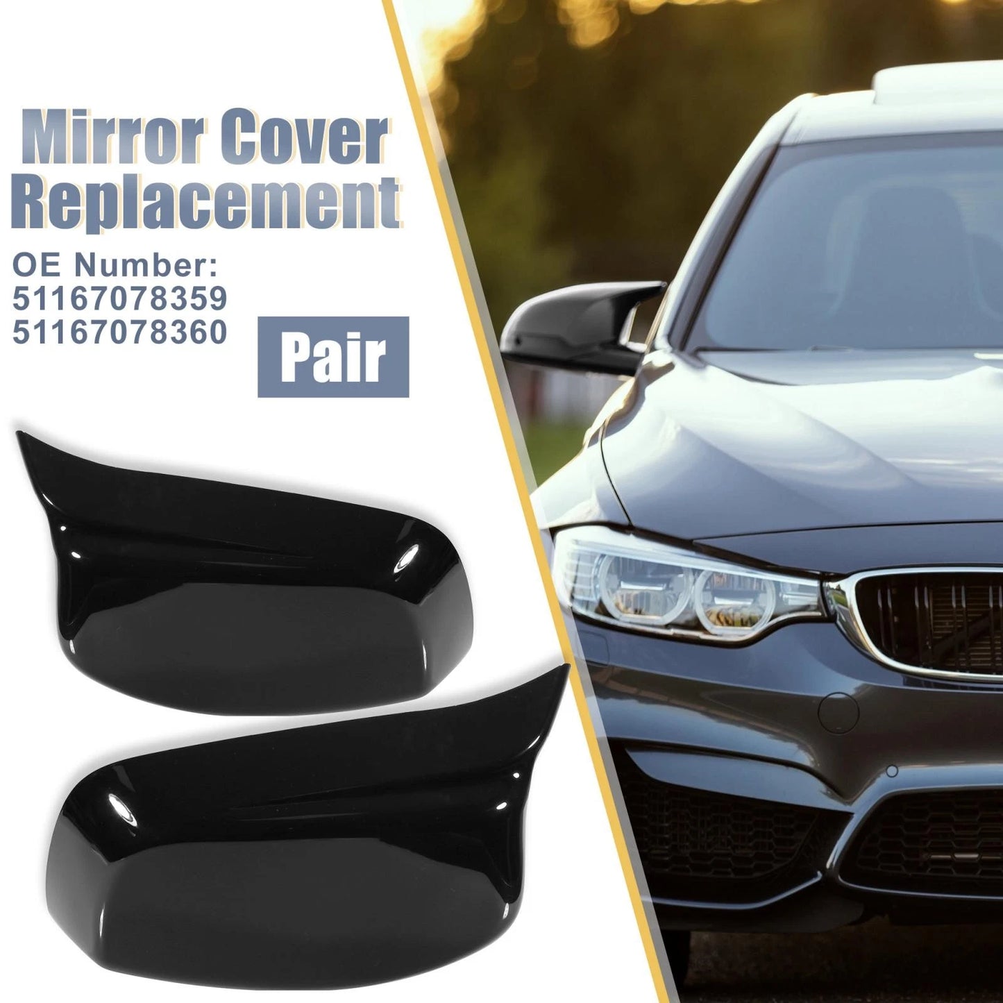 Gloss Black Rear View Mirror Covers for BMW 5 Series E60 E61 E63 E64 (2005-2010)