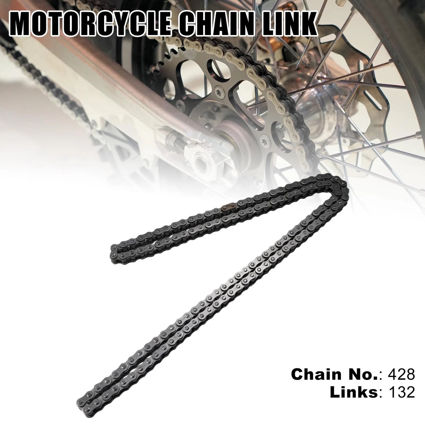 Motorcycle Chain 132-Link Non O-Ring with Master Link for ATV