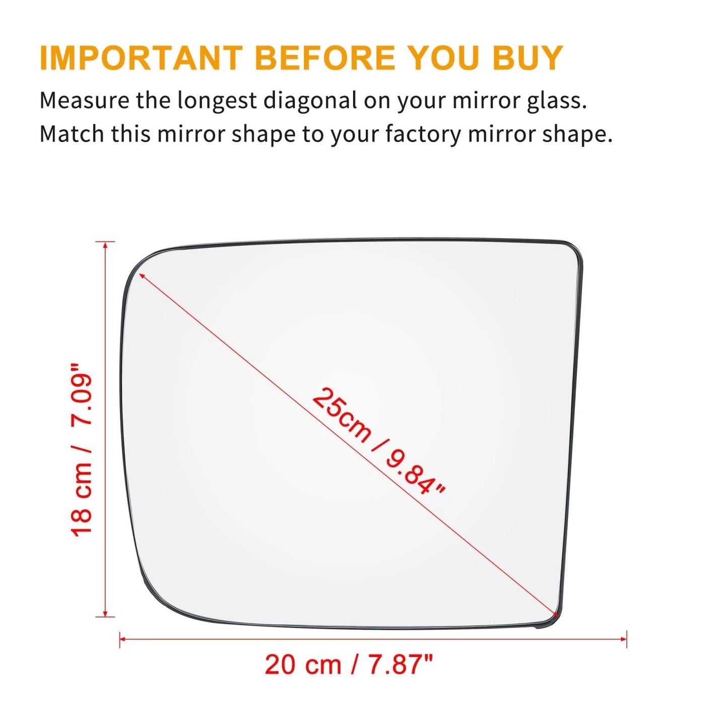 Car Mirror Glass Heated w/ Backing Right Side for Dodge Ram 1500 2500 3500