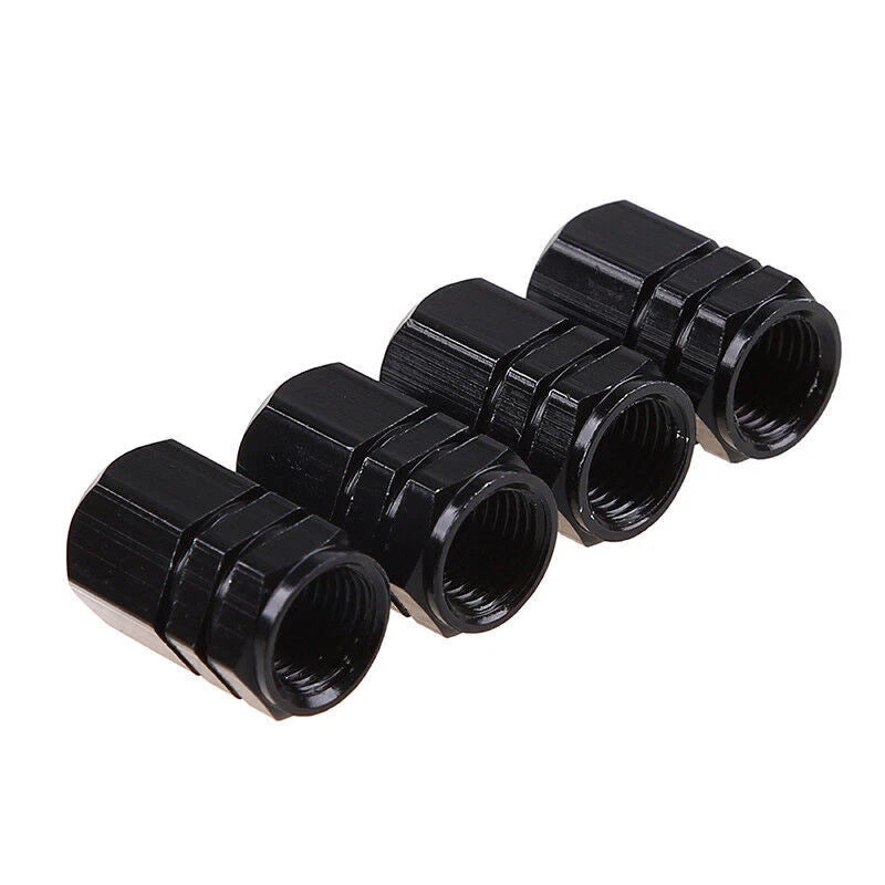 Black Aluminum Tire Valve Caps for Car & Bicycle Wheel Styling (Fits Most Models)