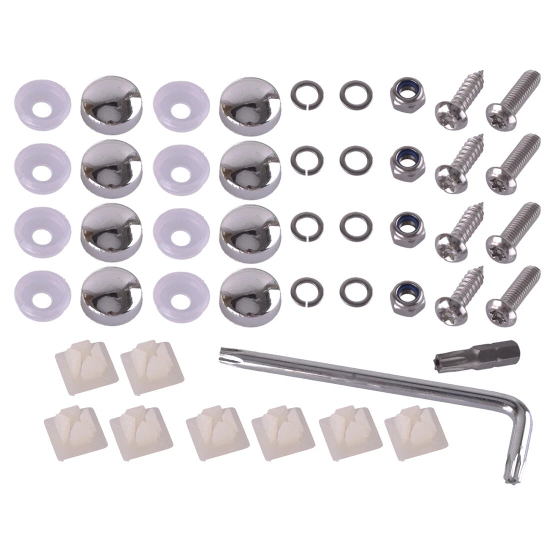 Rustproof License Plate Screws & Caps for Auto Security - Fastener Kit