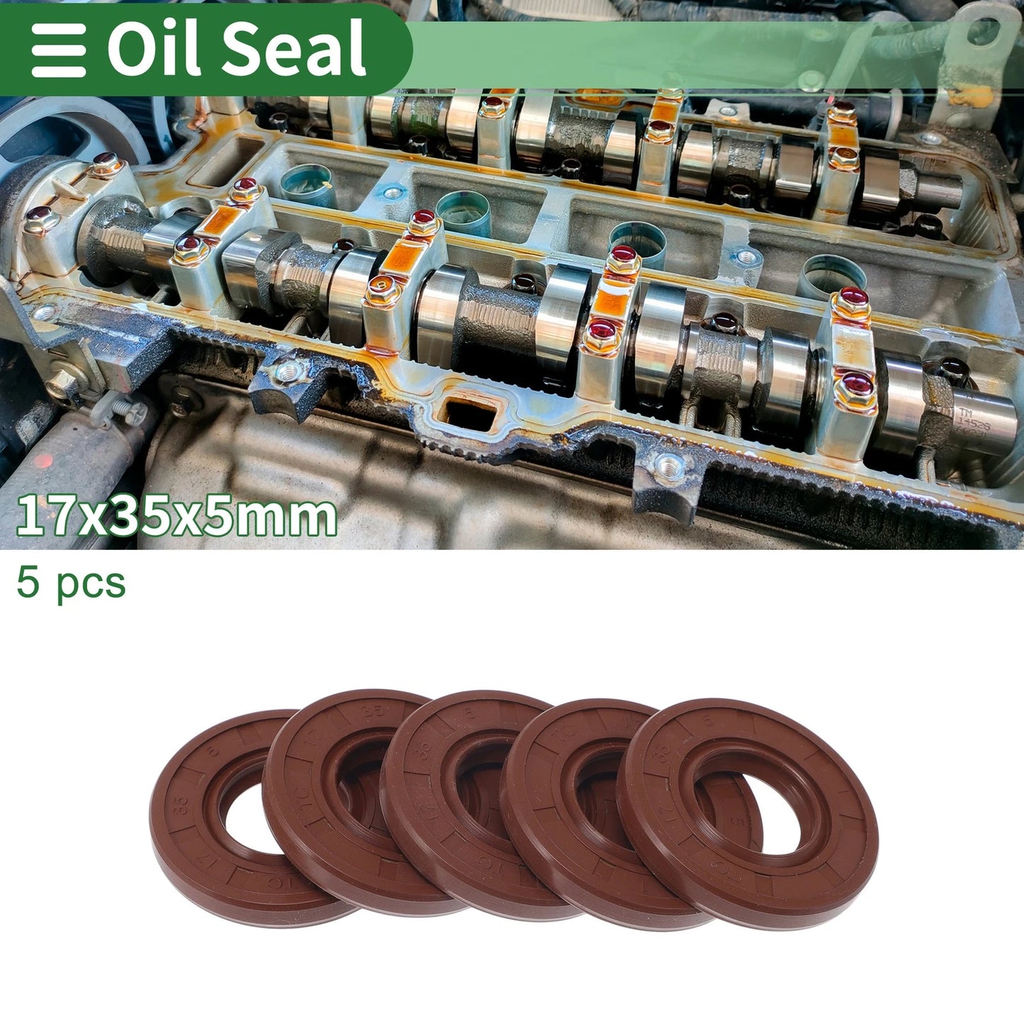 Oil Seal Rotary Shaft Seal FKM Rubber 17x35x5mm Brown 5 Pcs