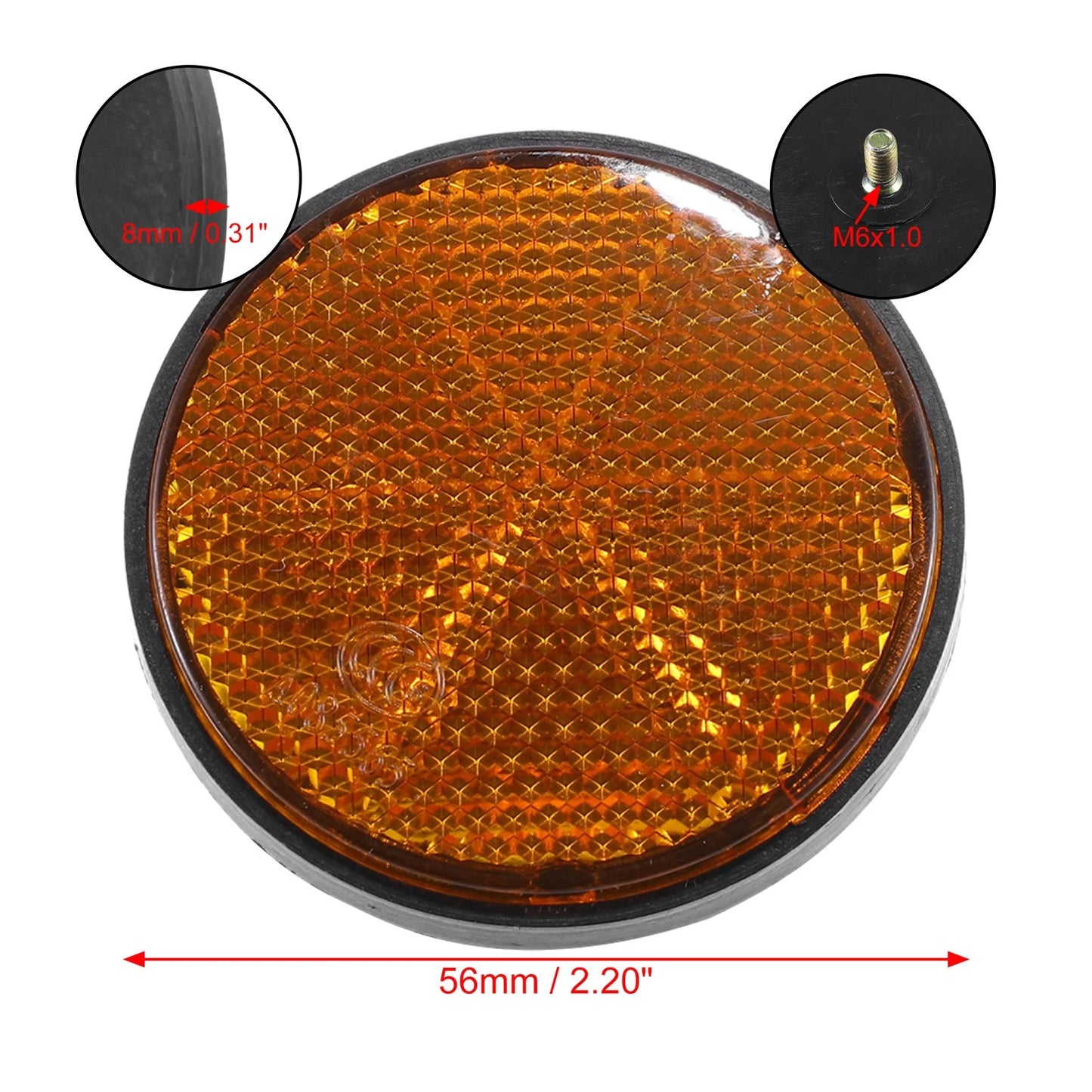 4 x M6x1.0 Orange Motorcycle Round Screw-on Reflective Warning Reflectors