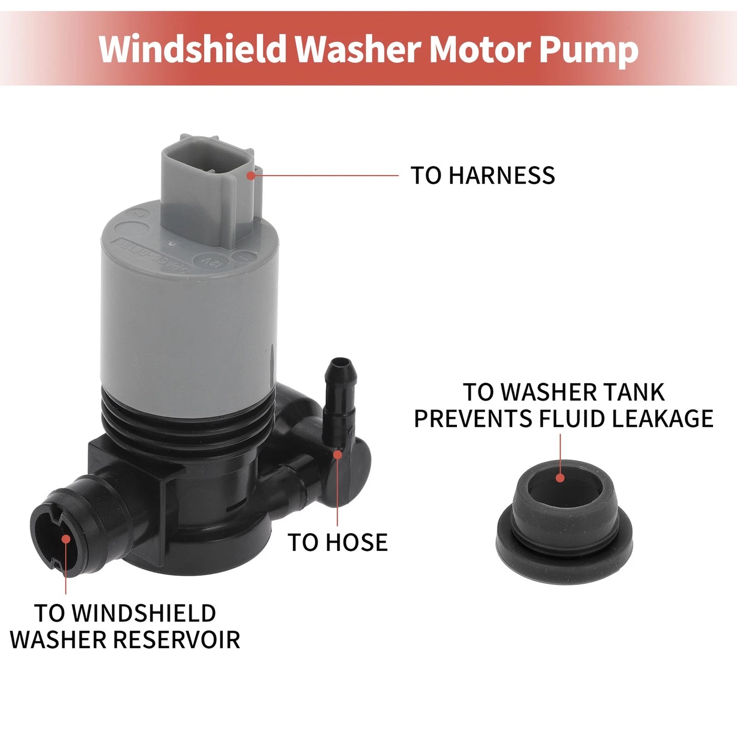 Windshield Washer Pump & Grommet for Mazda, Toyota