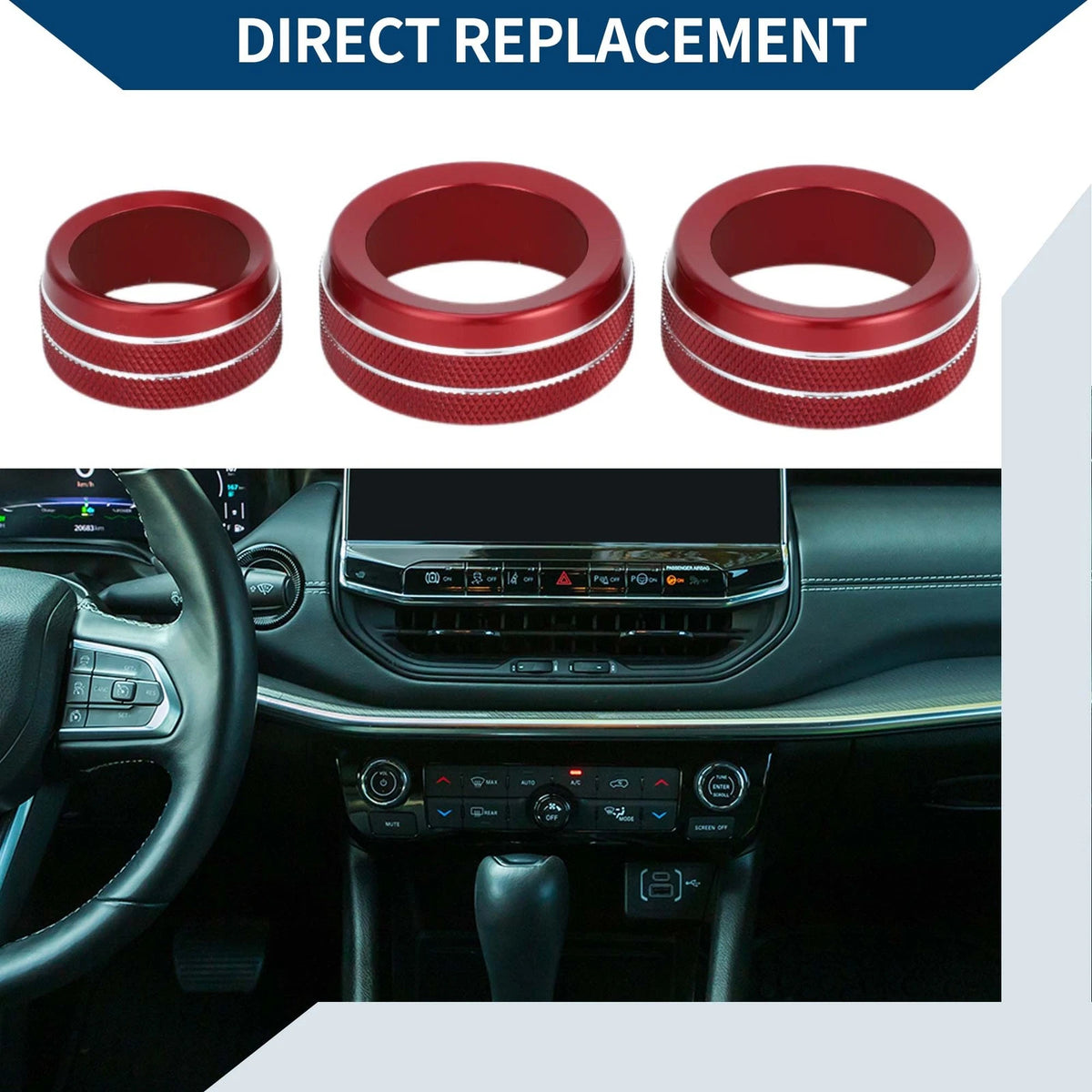 AC Media Volume Tune Switch Knob Cover Ring for Jeep Compass (2021-2023) 3 x Pcs