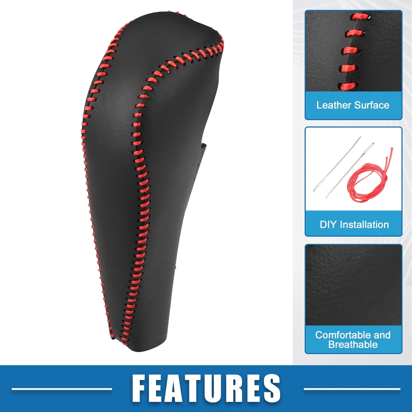 Gear Shifting Knob Cover Trim for Honda Civic (2012-2015) Black Red Stitches