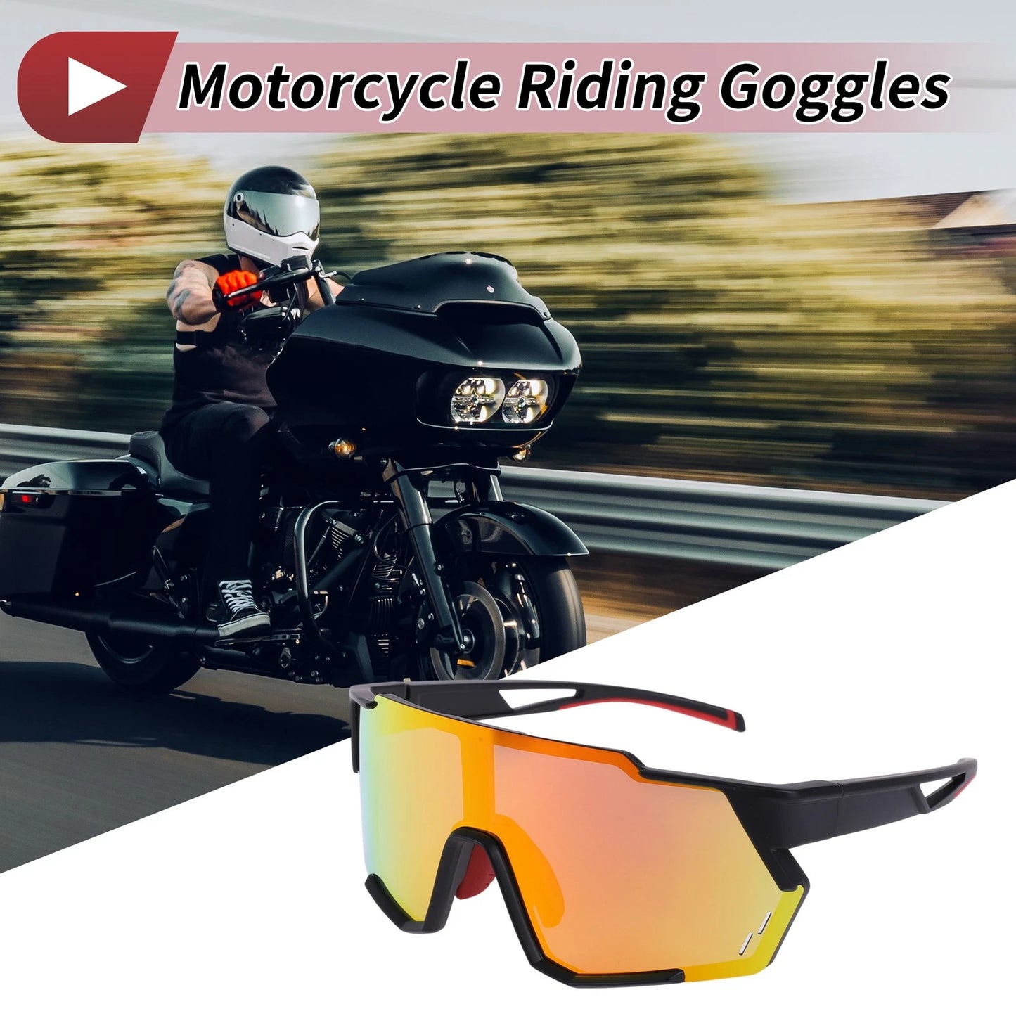 1 Pc Motorcycle Riding Goggles Red Black Tri-Acetyl Cellulos PC