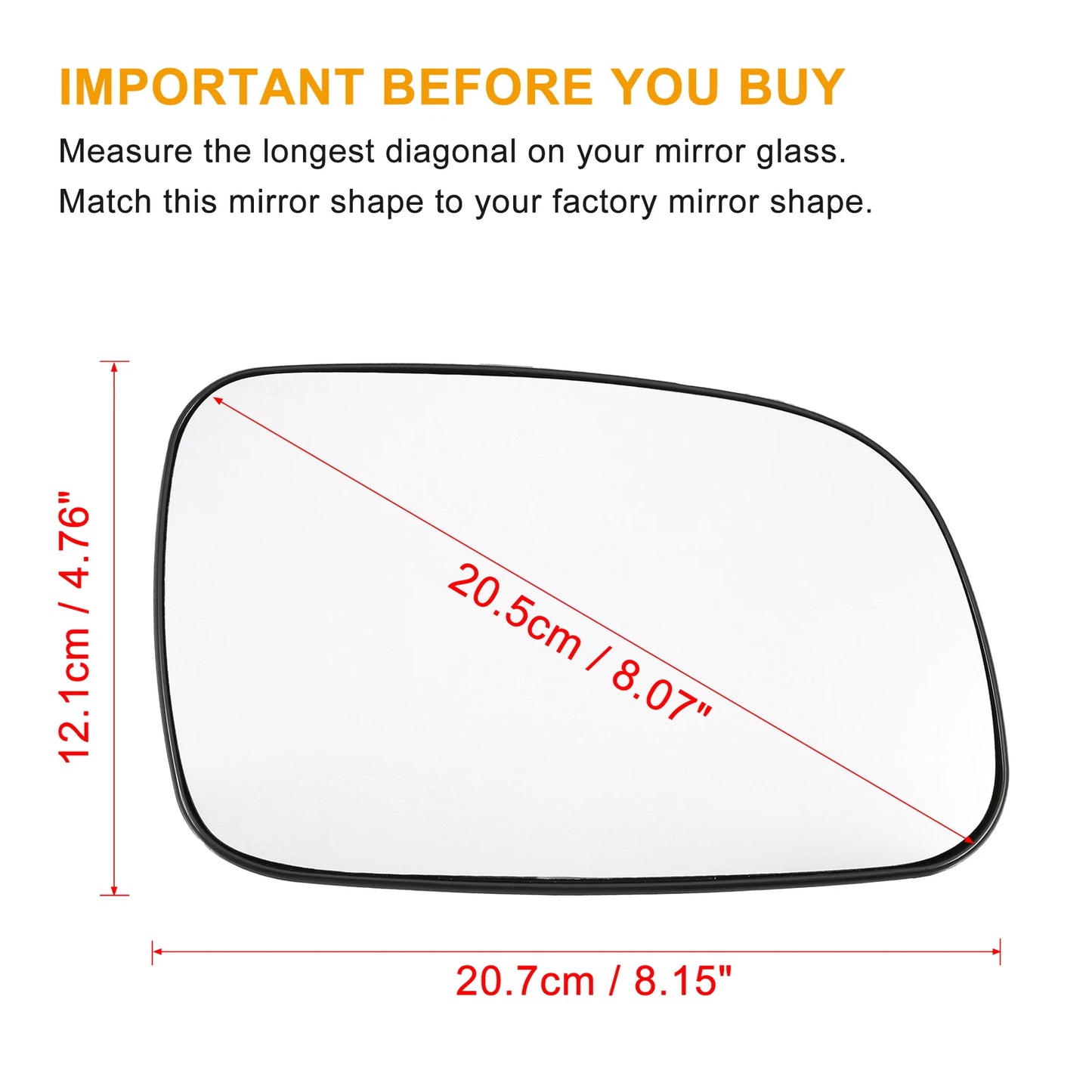 Heated Right Side Rearview Mirror Glass with Backing Plate for Jeep