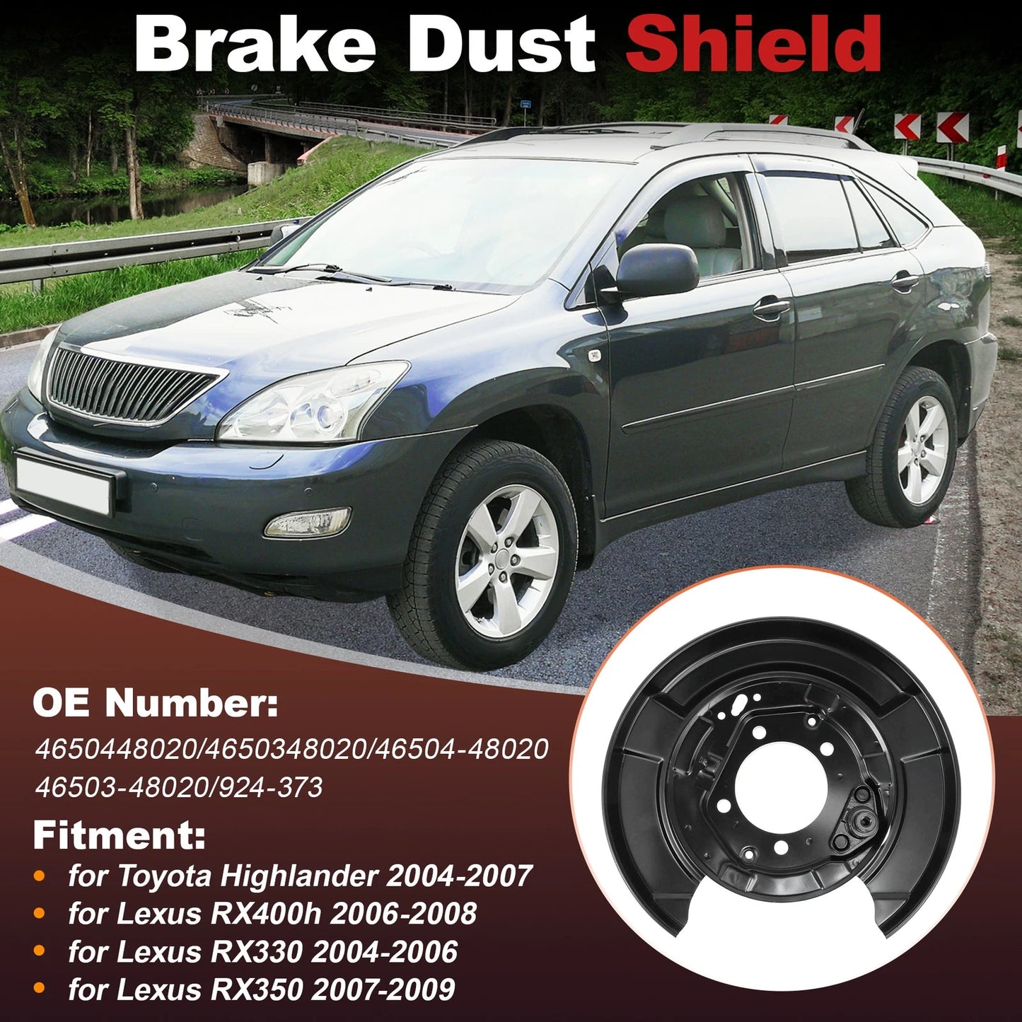 Brake Dust Shield / 2 x Rear Left/Right / Toyota Highlander Lexus RX400h