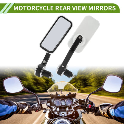 Rear View Mirrors 1 x Set Square Shape Black White Aluminum Plastic for M8