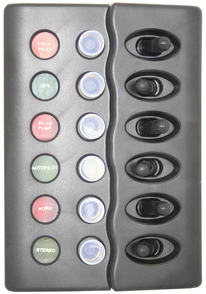 Boat Switch Panel 6 Switch Back Lit, Push Circuit Breakers, Waterproof