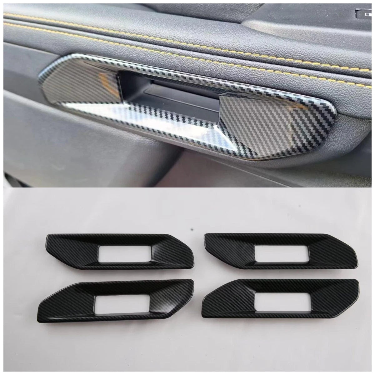 Carbon Fiber Inner Door Armrest Frame Lid Cover Trim for Ford Ranger (2023)