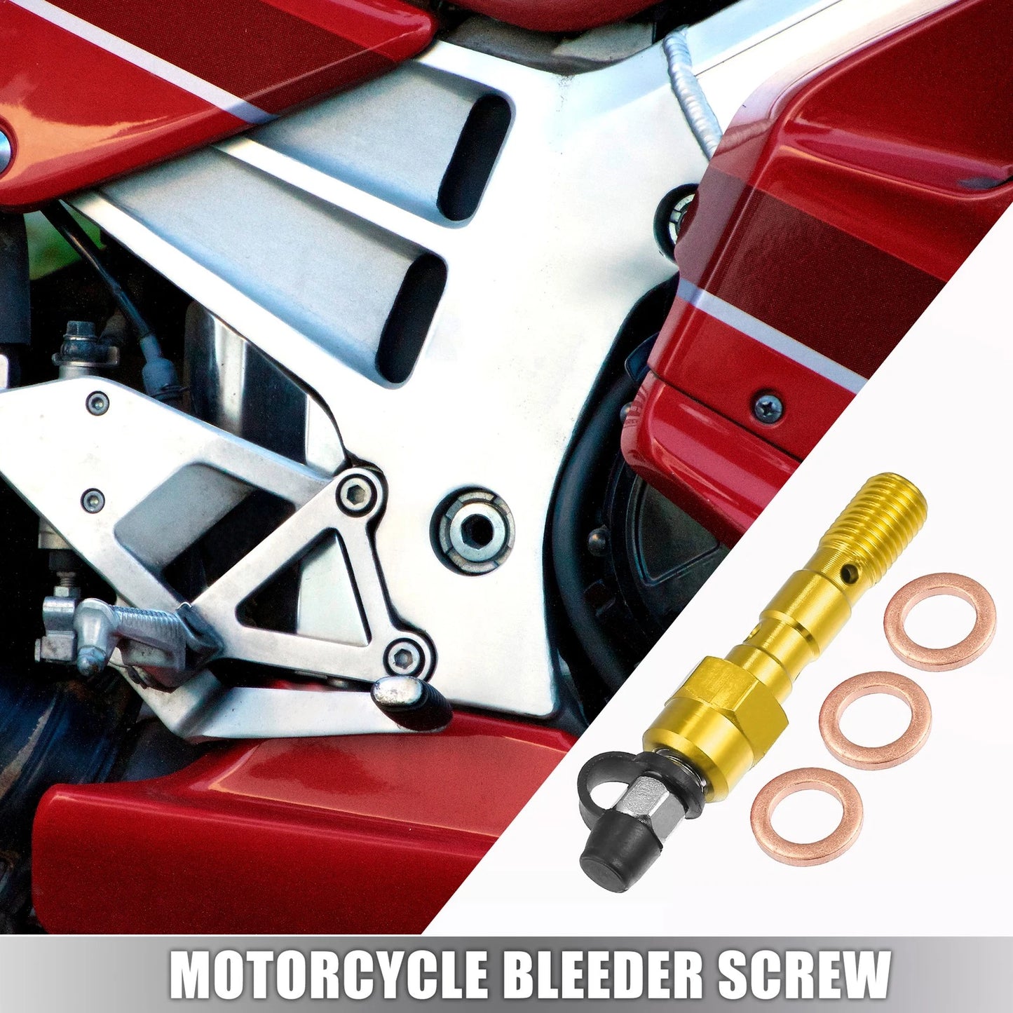 Set M10x1.25 Master Cylinder Bleeder Screw Cap Washer Gold Tone for Motorcycle