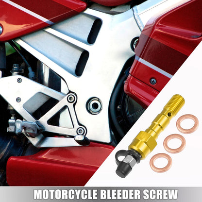 Set M10x1.25 Master Cylinder Bleeder Screw Cap Washer Gold Tone for Motorcycle