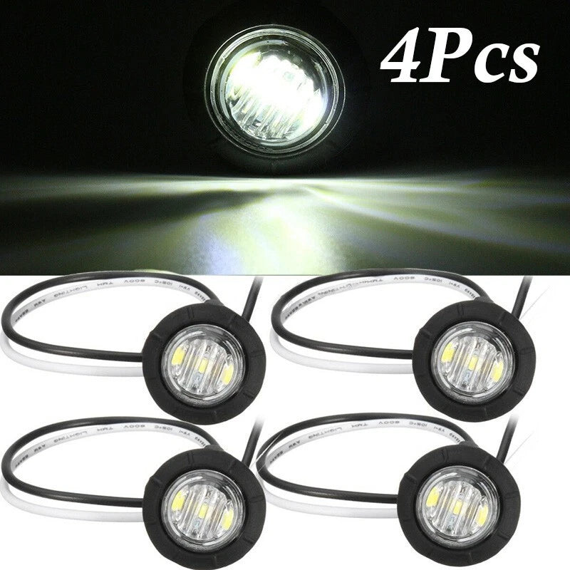 White LED Button Marker Light 4x 12V/24V for Car/Truck/Trailer