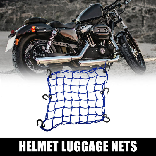 1 Pcs 40x40cm 49-Hole Motorcycle Luggage Net Bag with 6 Hooks Blue