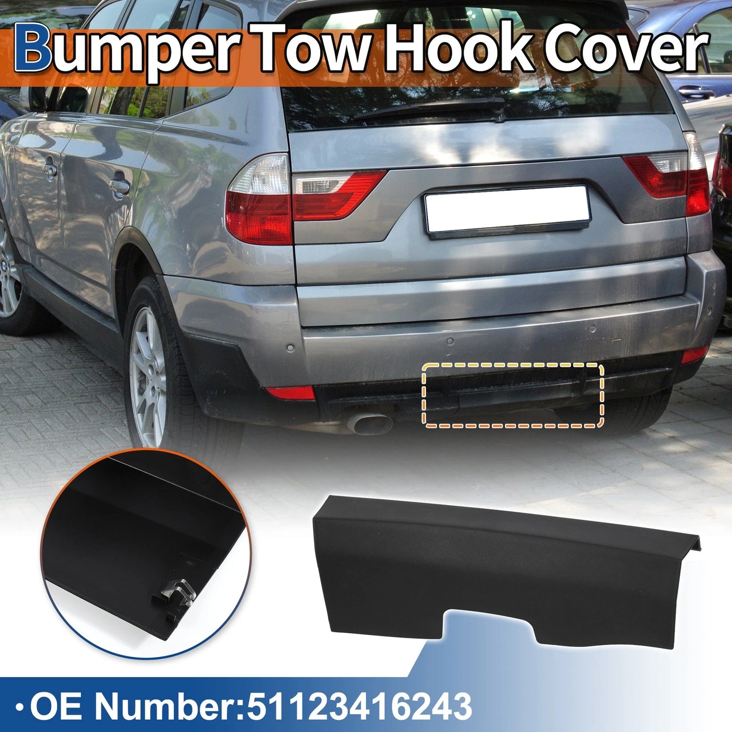 Rear Tow Hook Cover for BMW X3 E83 2006-2010 (2 x Covers) Unpainted