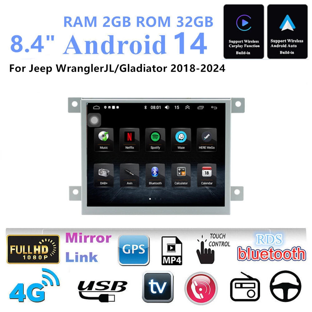 8.4'' GPS Navigation Head Unit for Jeep Wrangler JL/Gladiator (2018-2024)